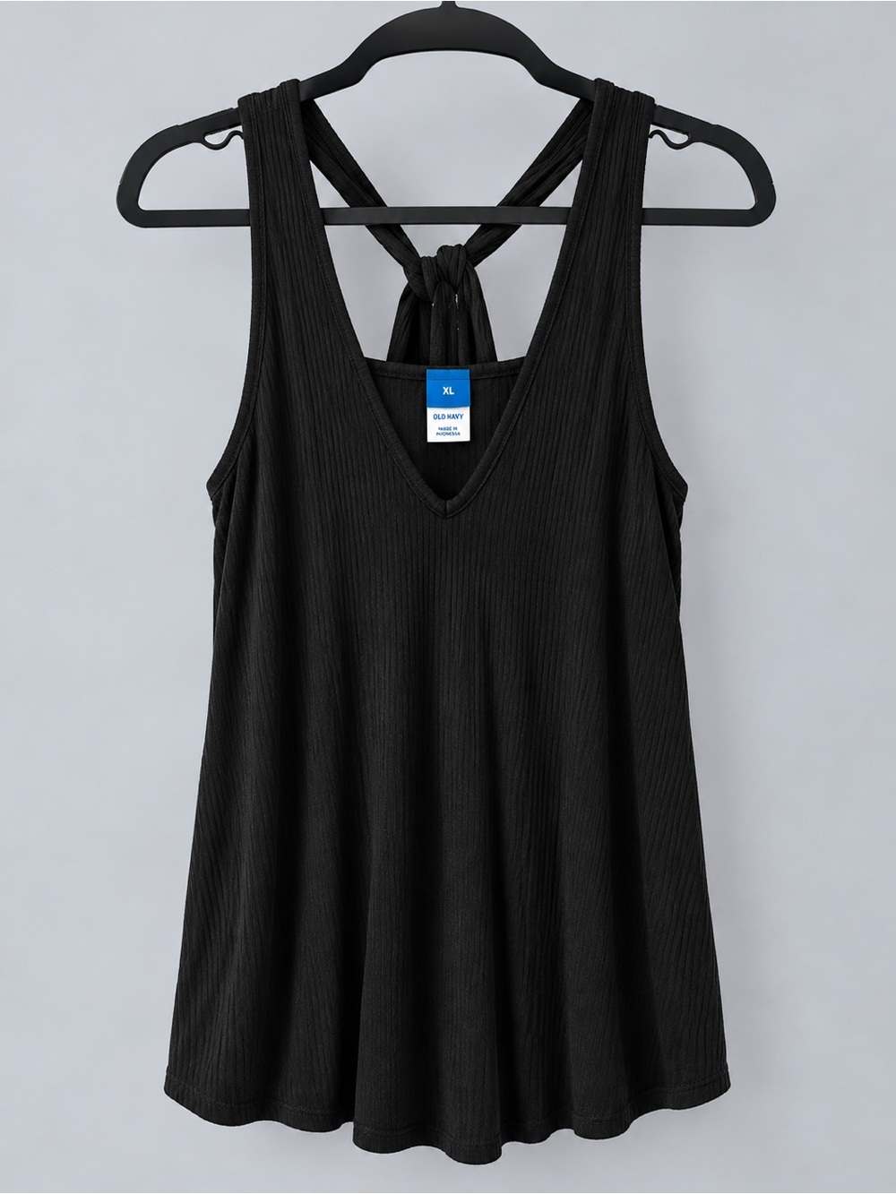 Old Navy Black Ribbed Cross-Back V-Neck Tank Top